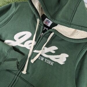 NFL New York Jets Hoodie Womens XL Green Full Zip Sherpa Lined Team Apparel...